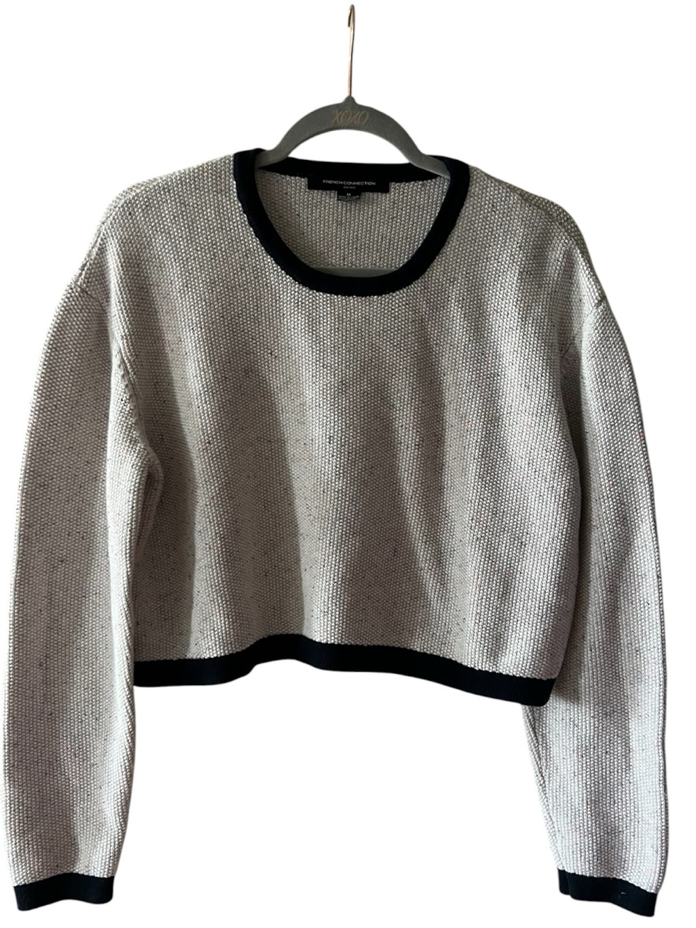 Cropped Contrast-Trim Crewneck Sweater - blue trim